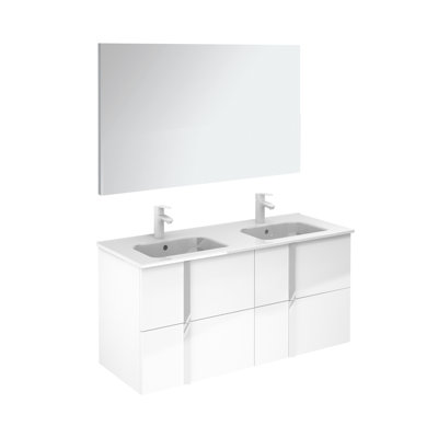 Ensemble de meuble-lavabo de salle de bain double fixé au mur 48 po avec miroir Miguel