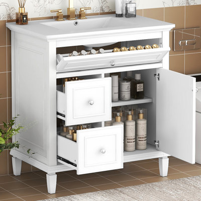 Mid-Century 30" Bathroom Vanity With Ceramic Sink