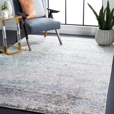 Tiffany Hand Knotted Viscose/Cotton/Linen/Wool Abstract Rug in Silver/Blue