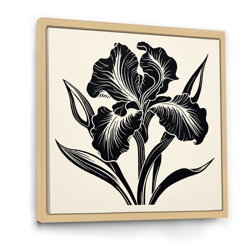 Iris monochrome en noir et blanc I sur toile, H 24 po x l 24 po x P 1 po, Cadre flottant brun