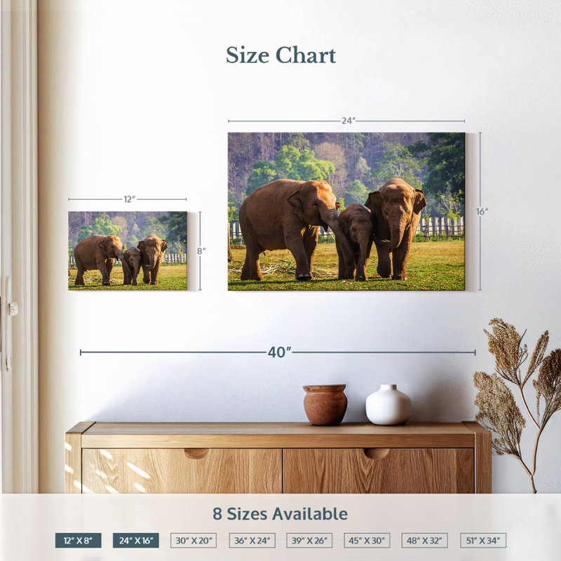 Brampt Asian Elephant Family, 16" H x 24" W