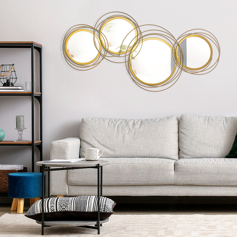 Décoration murale dorée avec art en métal 3D - Miroir pour les maisons, 42,25 po x 22