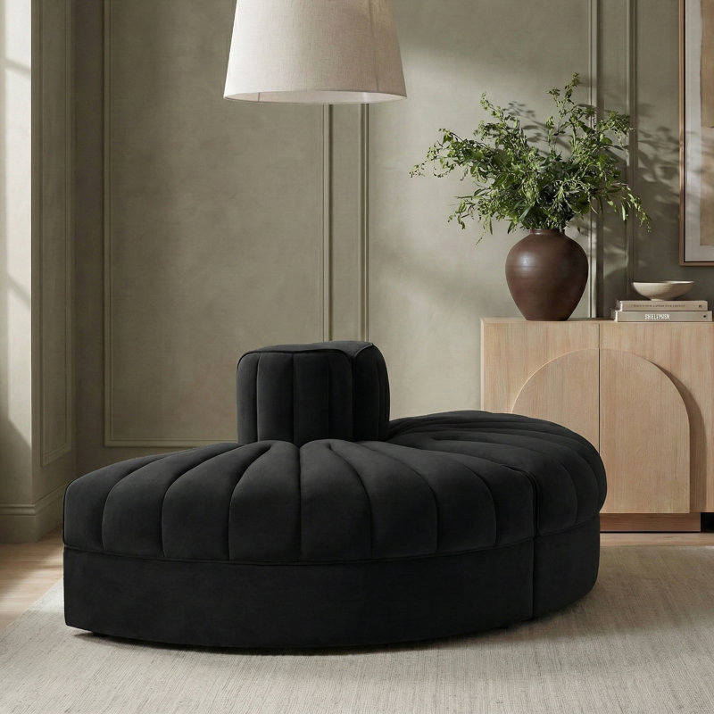 Tissu d'ameublement en velours Paynton 2 pièces Causeuse modulaire, Noir