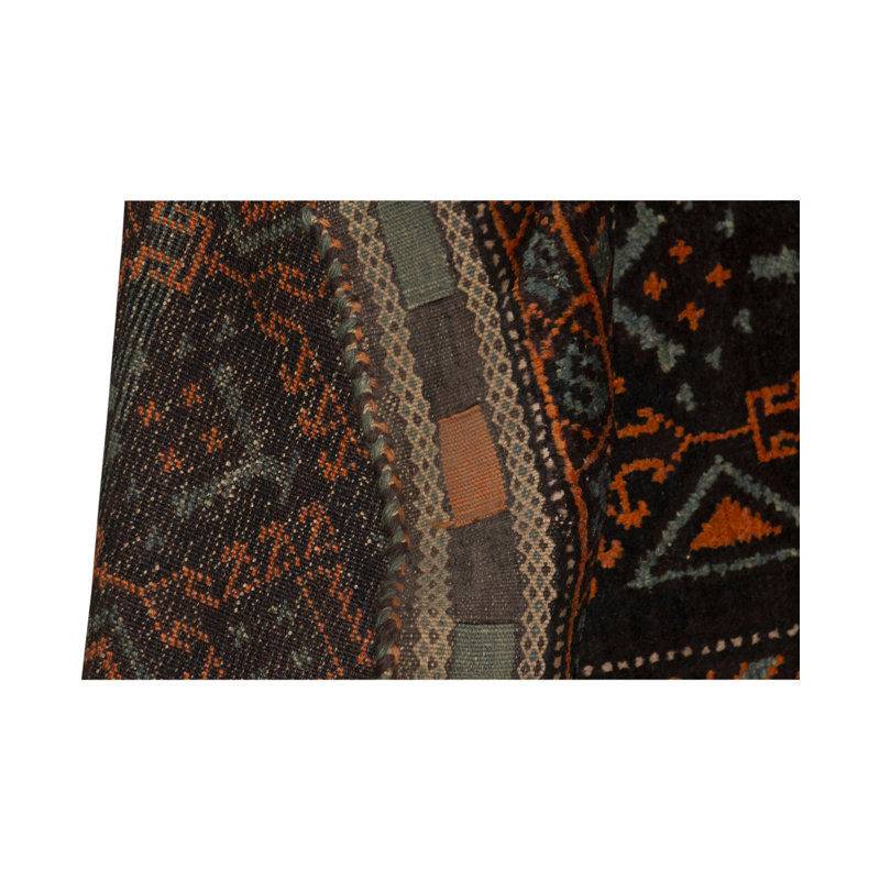 Tapis orange, noir et bleu noué à la main de haute qualité