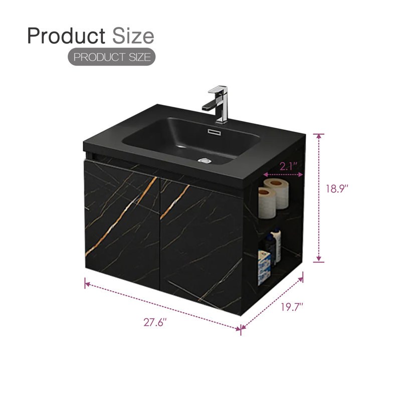 Coreyion 27.6" Modern Black Wall-Mounted Single Bathroom Vanity Set