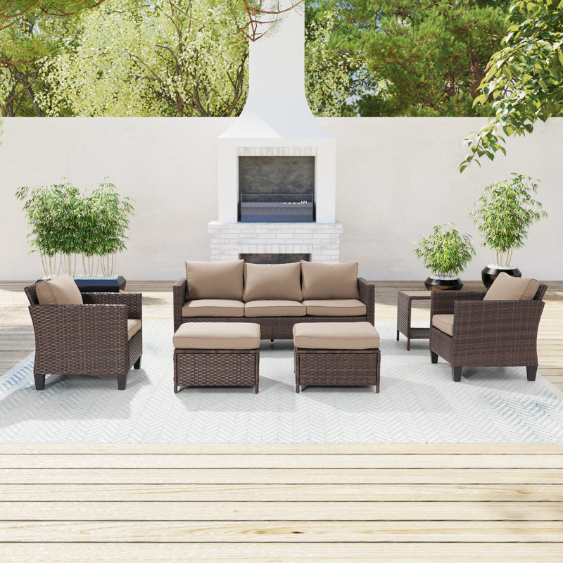 Jonson Wicker 5 - Person Patio Conversation Set with Cushions, Brown, Sand