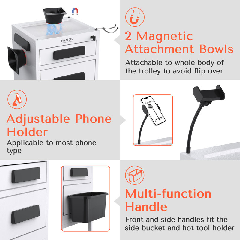 Chariot utilitaire multifonctionnel avec tiroir verrouillable TASALON, Blanc
