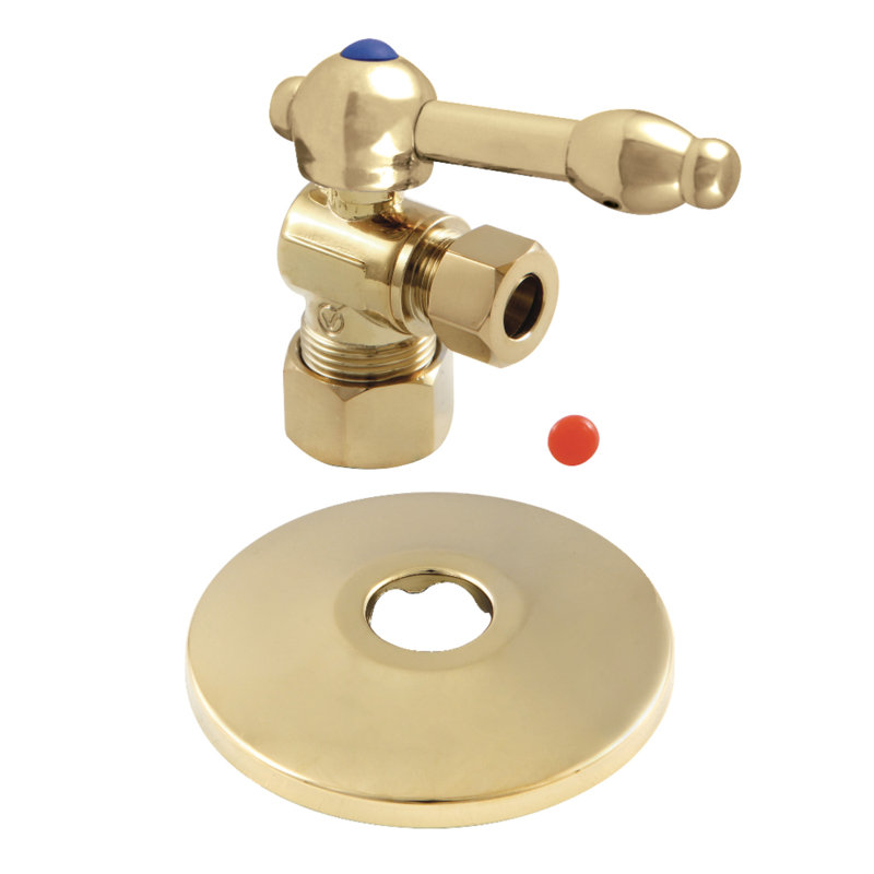 Kingston Brass 5/8-Inch OD Comp x 3/8-Inch OD Comp Quarter-Turn Angle Stop Valve with Flange, Polished Brass