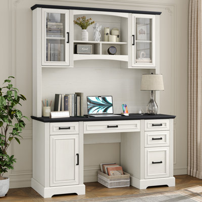 Denanne 58'' W Computer Desk with Outlet and Hutch for Home Office