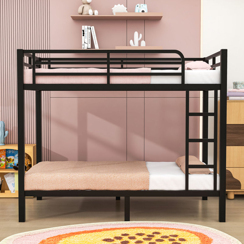 Full XL Over Full XL Metal Bunk Bed With Guardrails And Ladder, Twin Over Twin, Black