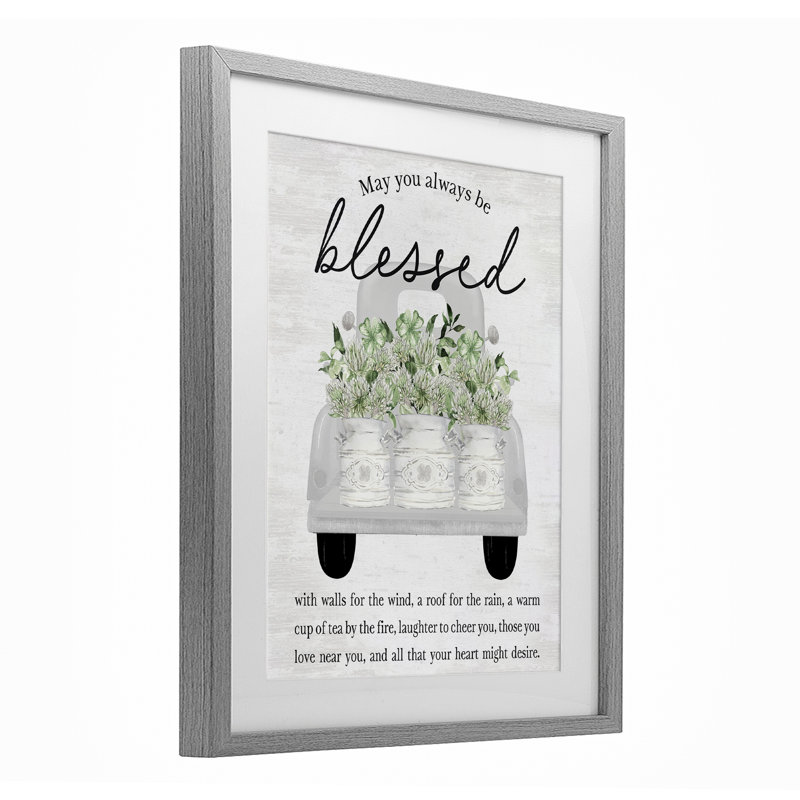 «Always Be Blessed Spring Florals», reproduction imprimée sous verre encadrée, H 21 po x l 17 po, Cadre de ferme gris