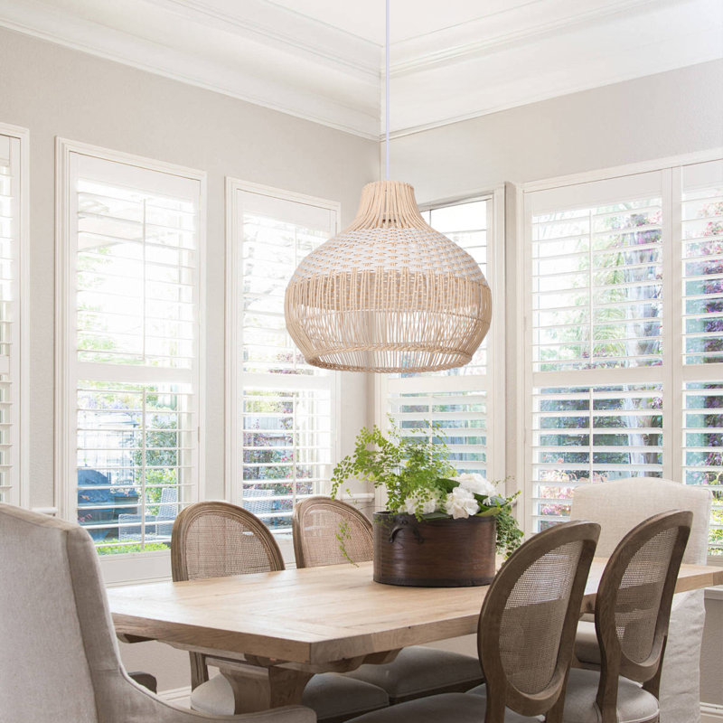 Calpella -Natural and White Rattan Light Pendant, 15.75" H x 15.75" W x 15.75" D