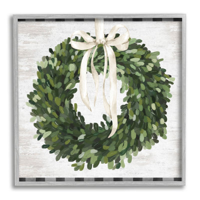 Stupell Industries Country Wreath With Plaid By Lettered And Lined Single Picture Frame Print On Canvas In Farmhouse Gray Framed Giclee