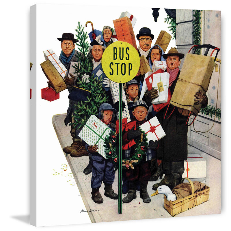 Bus Stop At Christmas by Stevan Dohanos - Wrapped Canvas Painting, 102 cm H x 102 cm W