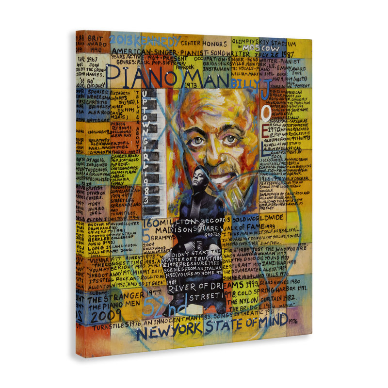 Art mural sur toile Billy Joel Collage par Sabin, H 20 po x l 16 po