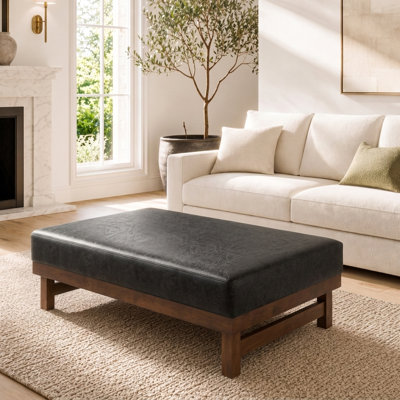 Table basse carrée pouf en similicuir - 121,5 x 70 x 40 cm - Similicuir - 1 pièce - Pouf - Noir - Coussin moelleux