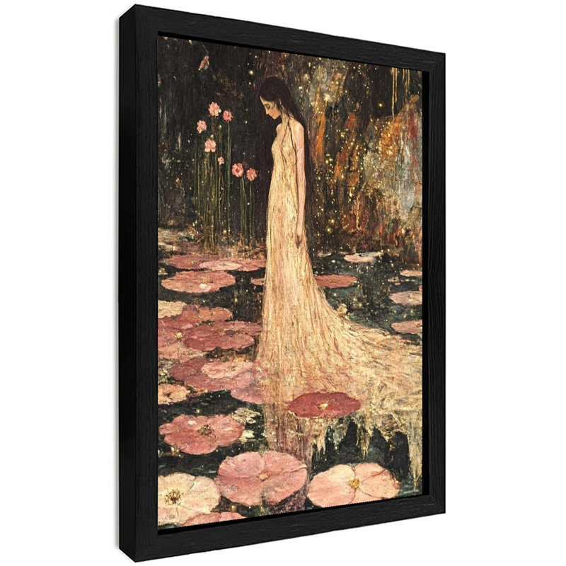 Impression d'art mural de qualité supérieure avec cadre en bois noir et robe blanche pour femme, H 25 po x l 17 po