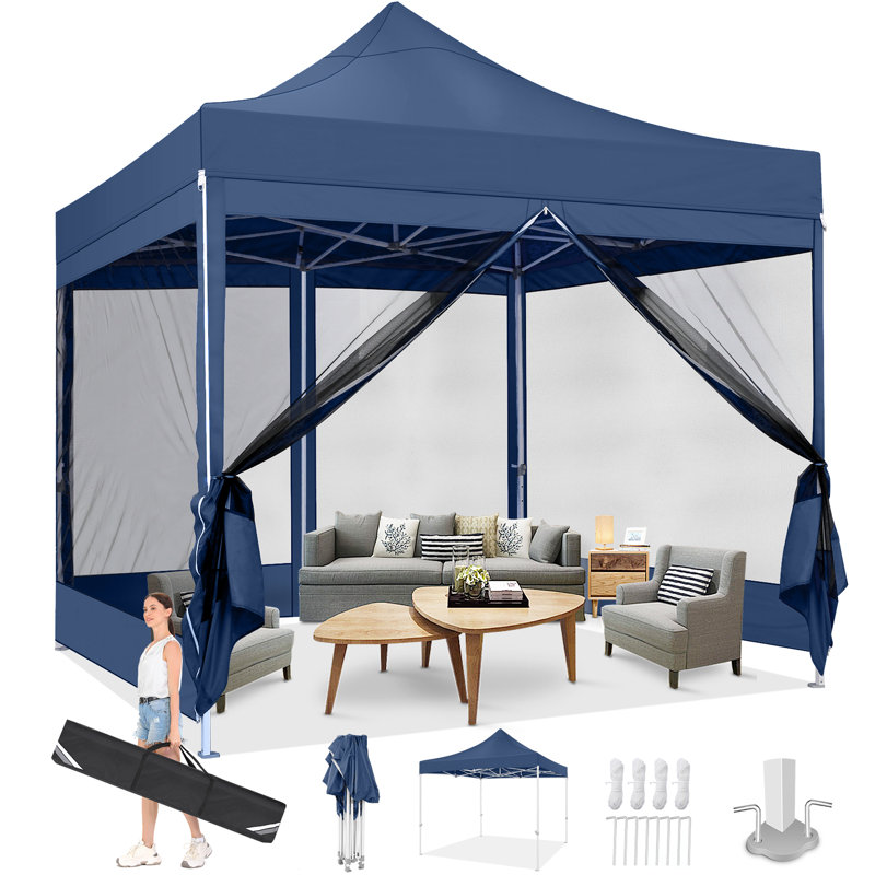 Dark Blue Heavy Duty 10'x10' Pop Up Gazebo Tent with Mosquito Netting
