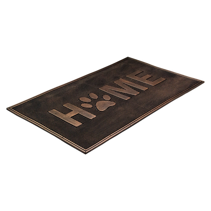 Paillasson 18 po x 30 po à finition dorée «Home» avec empreintes de pattes
