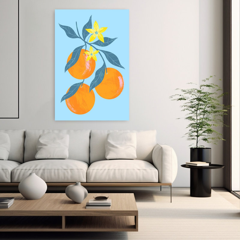 Orange Branch Contemporary Fruit Flower Wall Art, 60" H x 40" W
