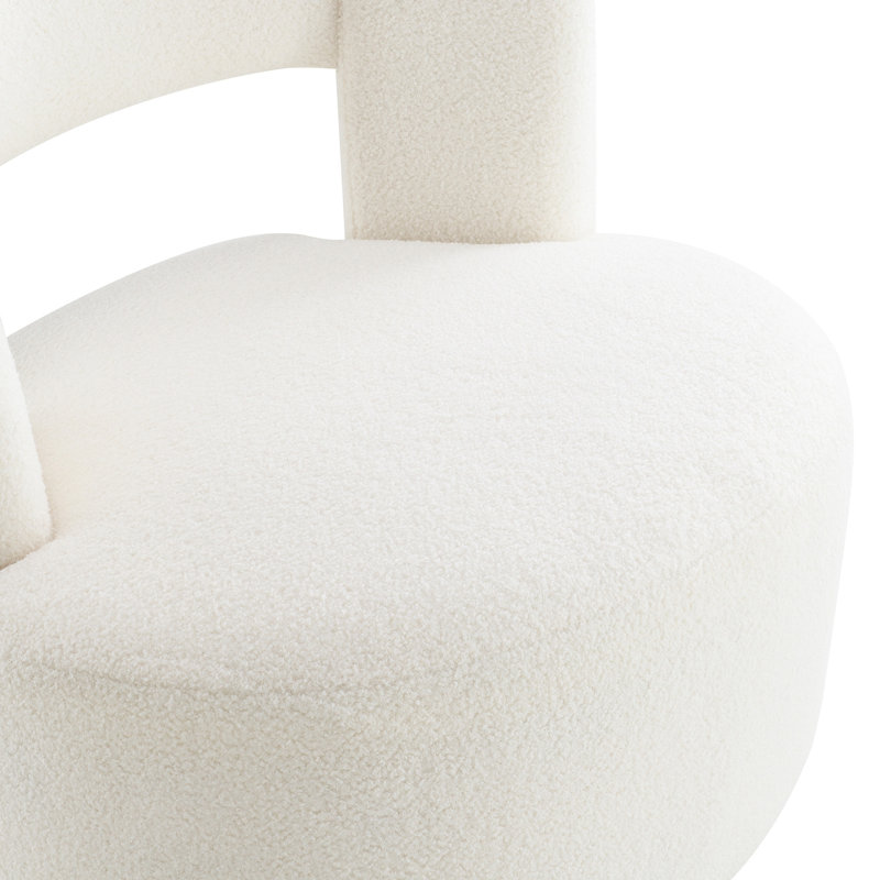 Fauteuil demi-tonneau pivotant en tissu Teddy, Nounours crème