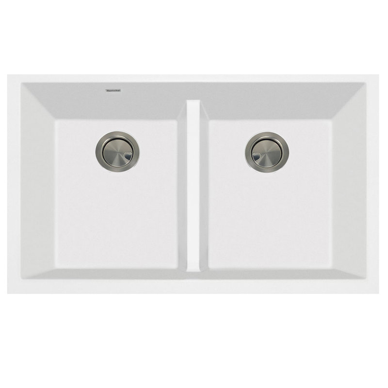 Low Divide 50/50 Double Bowl Undermount Granite Composite Undermount Sink, White