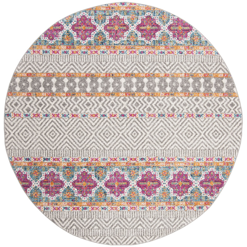 Christa Geometric Gray/Ivory Area Rug, Round 5'3"
