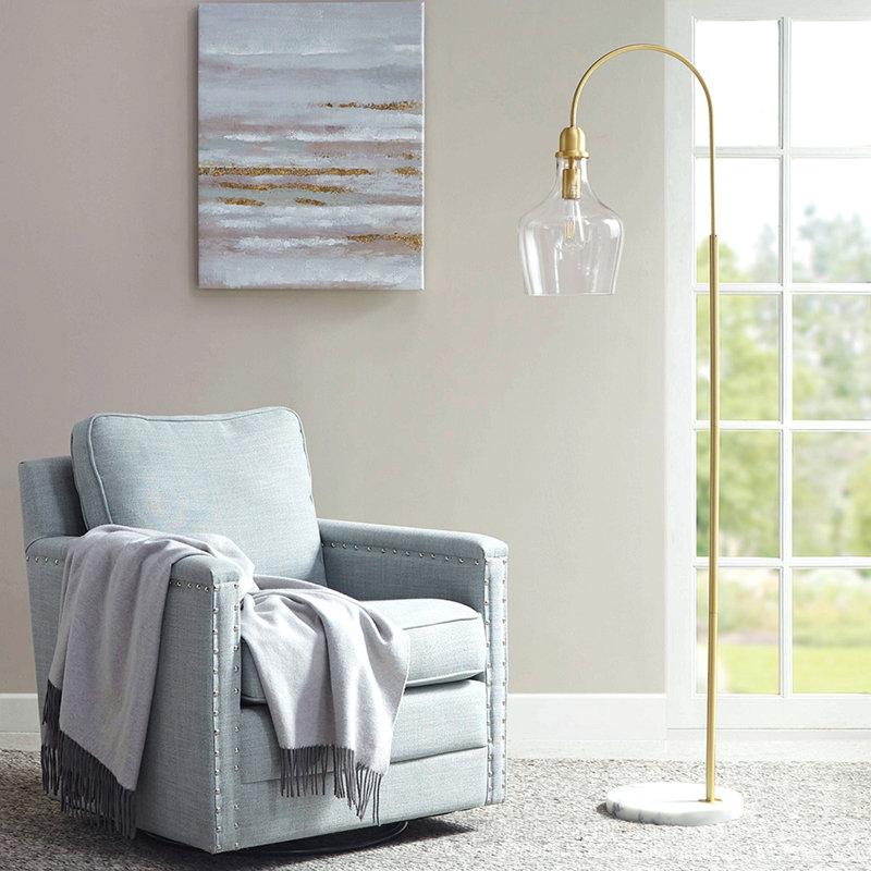Gold Arc Floor Lamp with Marble Base & Glass Shade