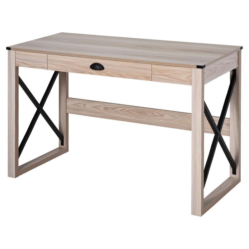 Bureau d'ordinateur de 44 pouces, bureau d'écriture rustique, poste de travail de ferme avec tiroir de rangement, structure en X