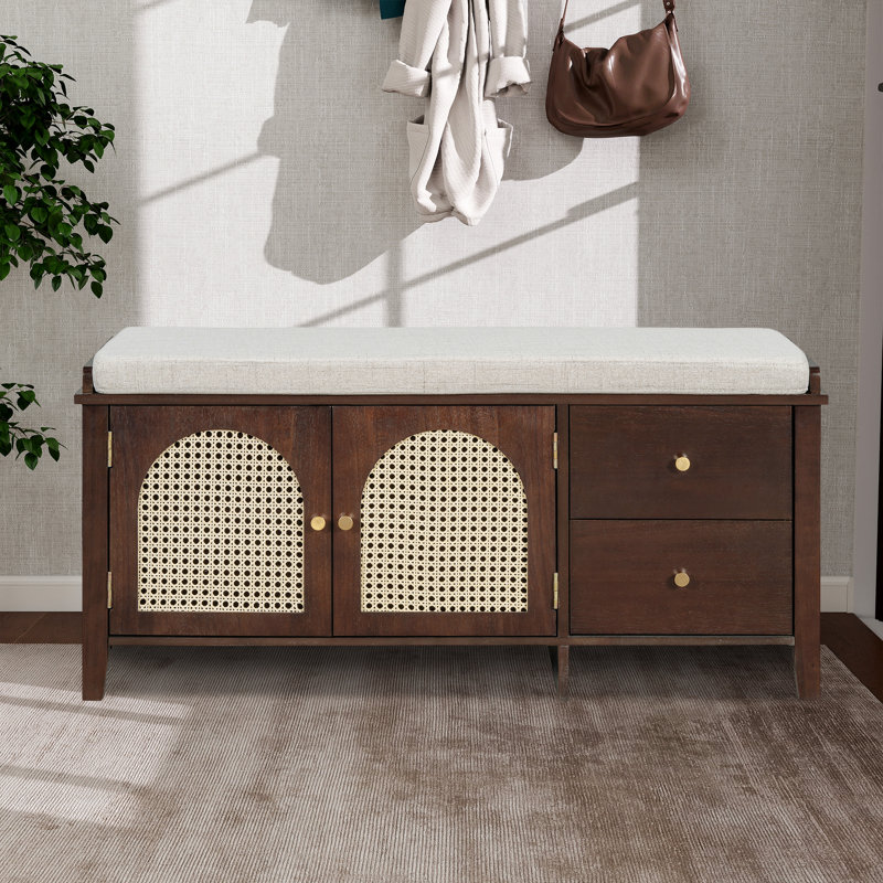 Banc à chaussures rétro avec rangement et coussin, Espresso