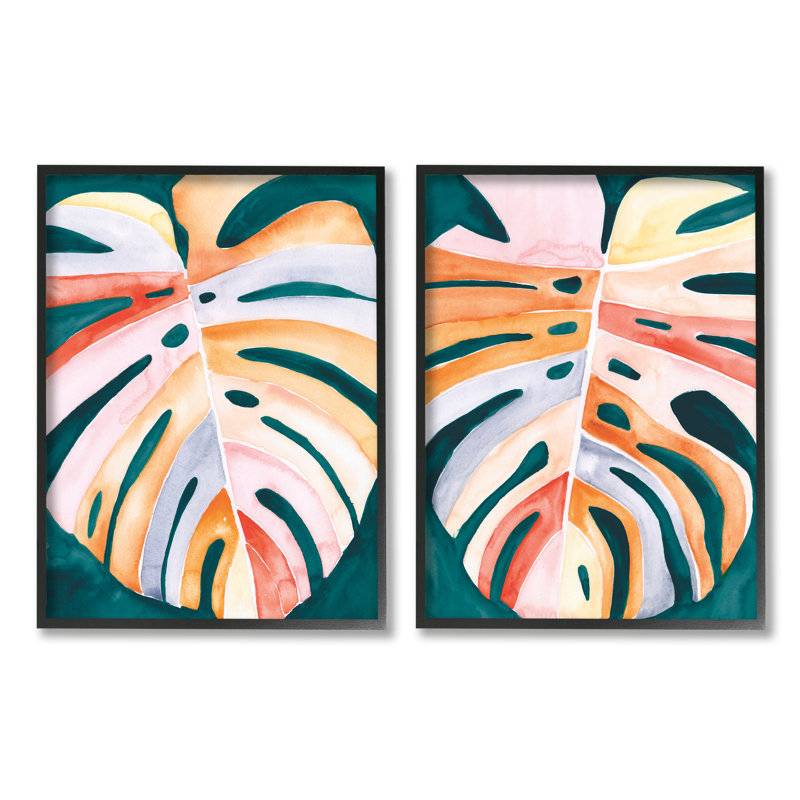 «Stupell Industries Tropical Monstera Leaves», ensemble de 2 giclées encadrées par Jennifer Paxton Parker