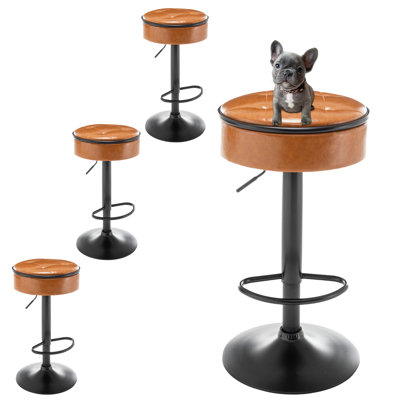 Tabouret de bar rond et pivotant réglable en cuir (ensemble de 4)
