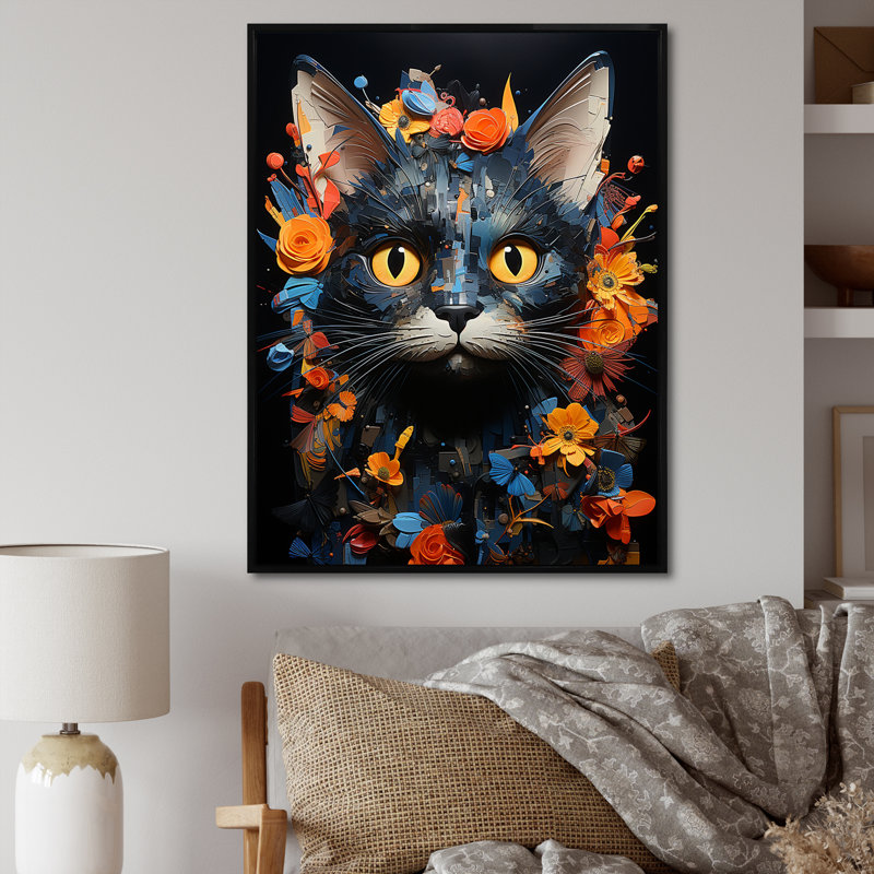 «Pixiebob Pondering Cat Collage», impressions sur toile, H 32 po x l 16 po x P 1 po, Cadre flottant noir