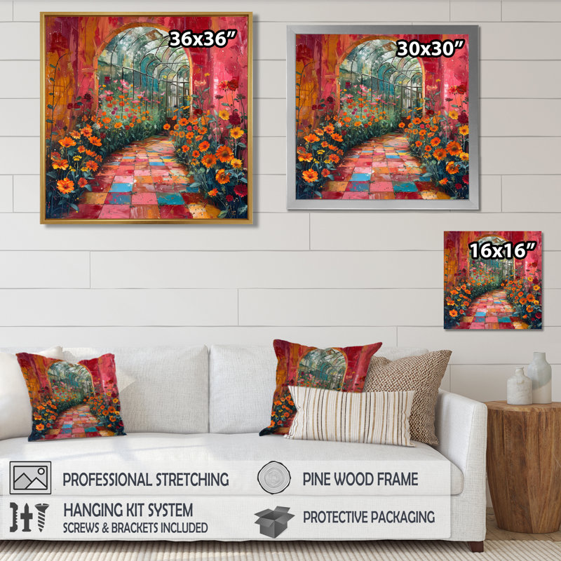Orange orange, fleurs en fleurs, salon I - Fleurs, art mural, Toile tendue, H 16 po x l 16 po