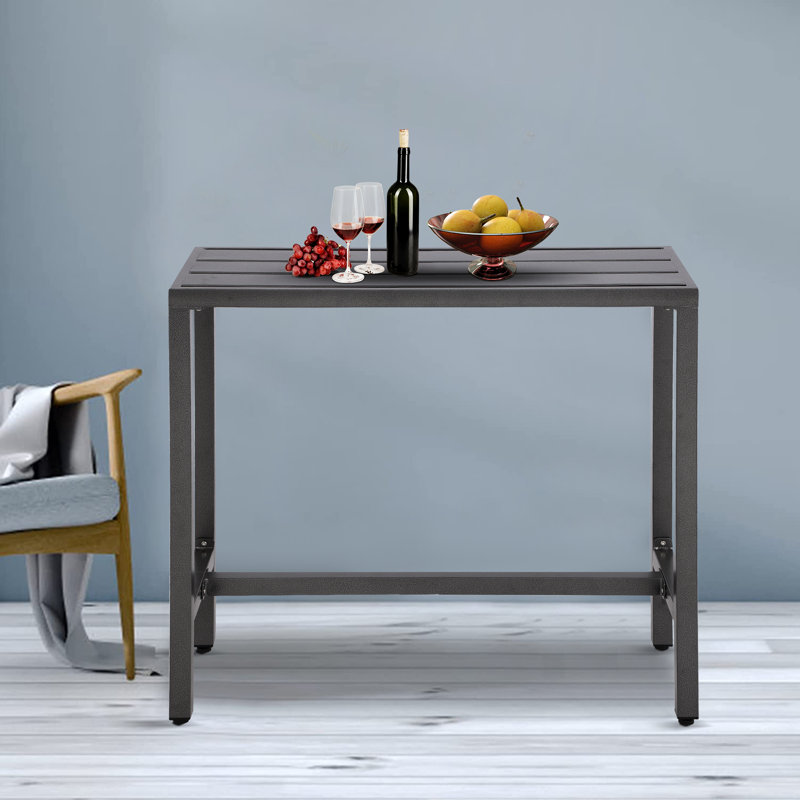 Counter Height 36.97'' Iron Bar Table, Gray, 15.6" W x 46.8" L