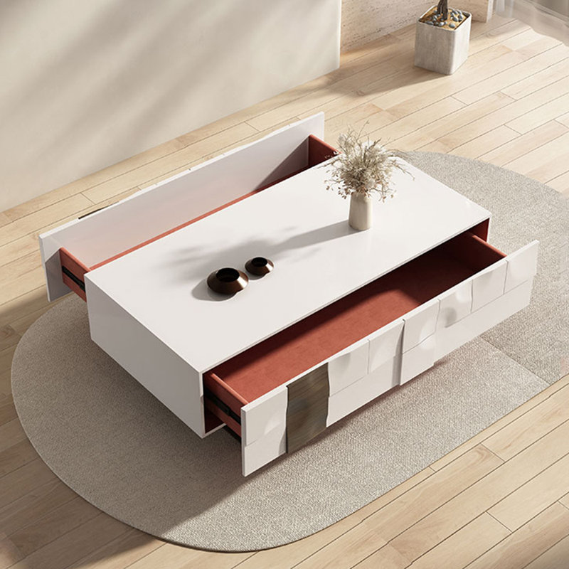 Solid wood creative design simple tea table, 17.72" H x 55.12" L x 27.56" W, White