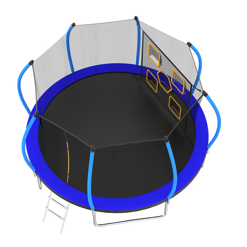 14FT Trampoline With Enclosure - Recreational Trampolines With Ladder, Blue
