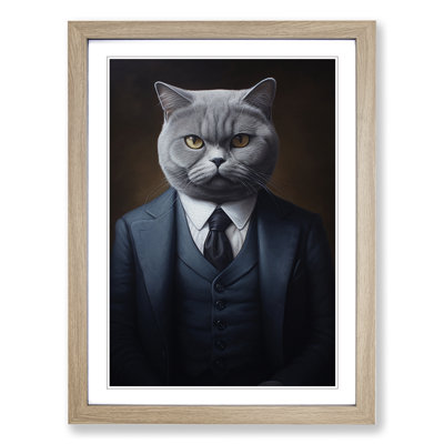 British Shorthair Cat in a Suit Painting - Framed Print