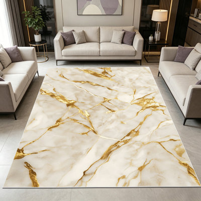 1PC Gold Veined Marble area rugs for Living Room, Soft, All seasons, Easy-maintain, Washable Indoor mat, Farmhouse suitable for Dining Table, Bedroom, Entryway, Kitchen, Home Office, Home Decor, Outdoor Decor.