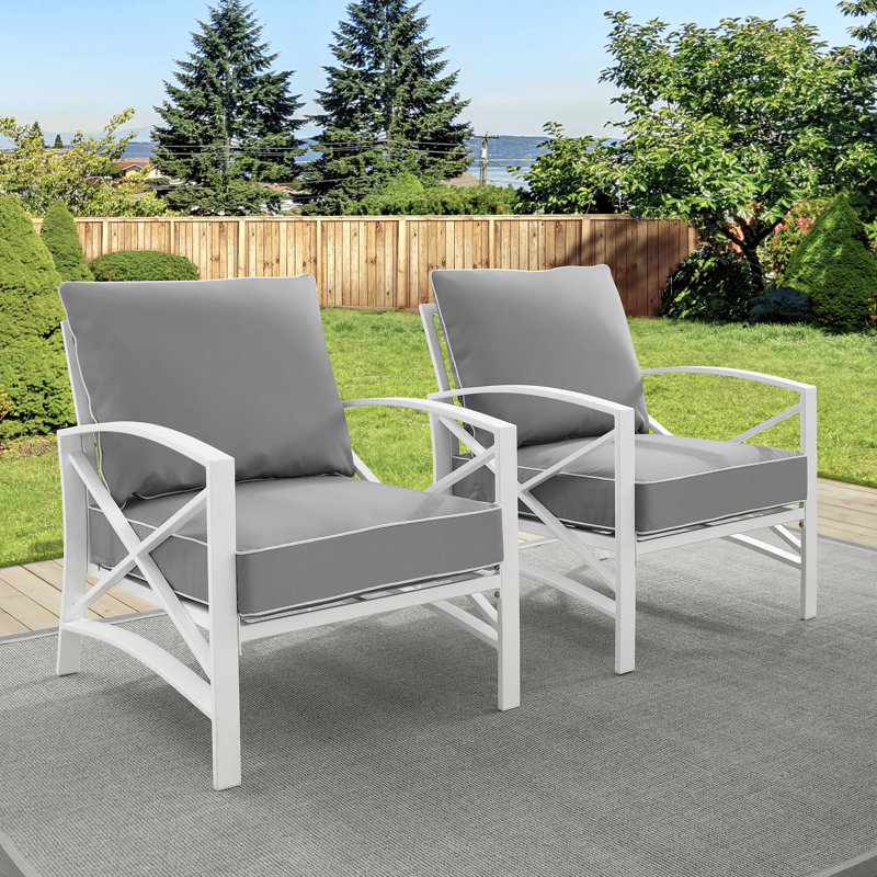 Mosier Powder Coated Steel Outdoor Lounge Chair, Gray, White