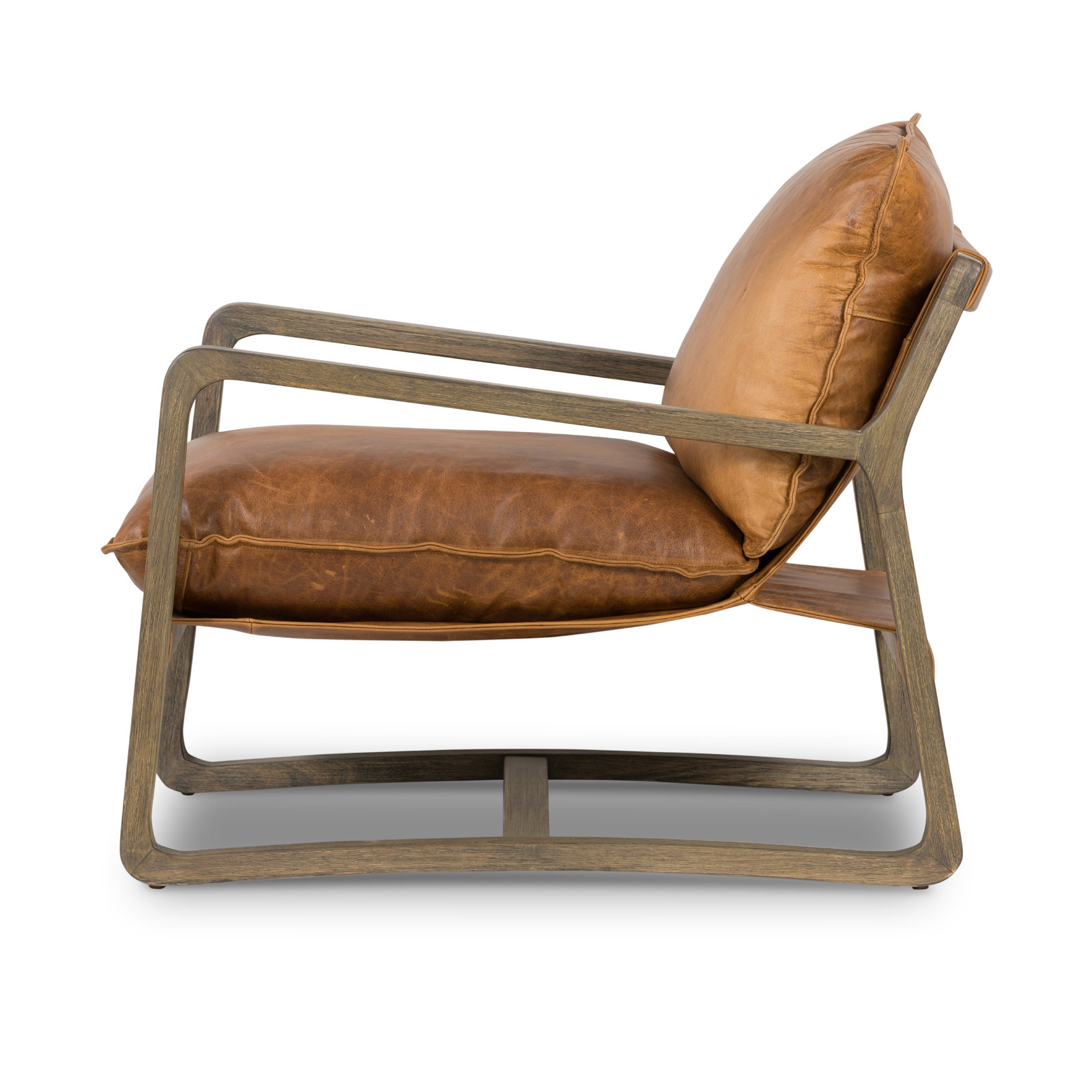 Goldberg Wooden Frame Armchair, Raleigh Chestnut Top Grain Leather, Lamont Natural