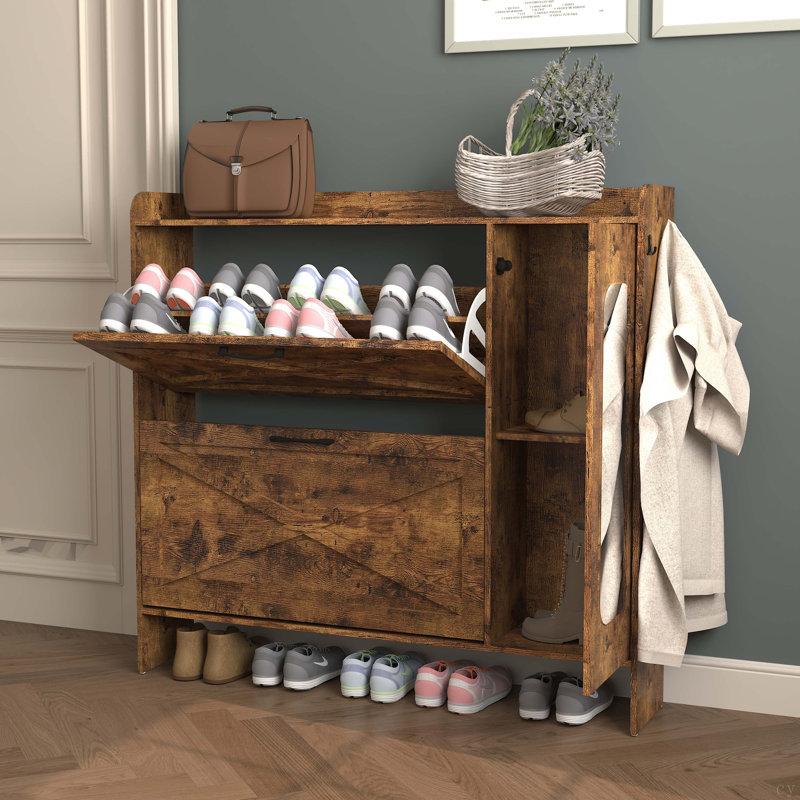 Freestanding Shoe Storage Cabinet With 2 Flip Drawers And Metal Legs, Ideal For Entryway And Narrow Spaces
