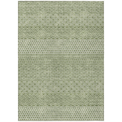 3' X 5' Green And Ivory Chevron Washable Indoor Outdoor Area Rug