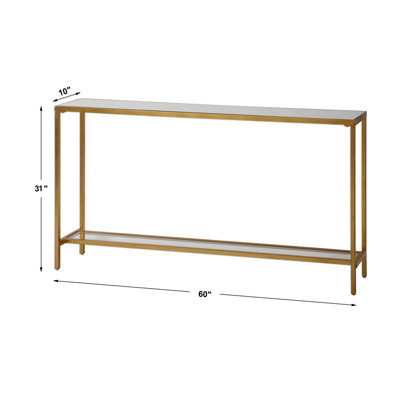 Imes 60" Mirrored Glass Top Console Table, Antiqued Gold