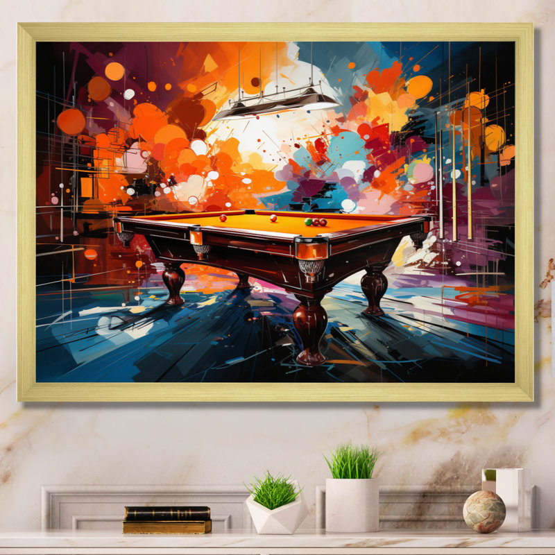 Billard Vibrant Break I - Billiards, art mural, H 12 po x l 20 po x P 1 po, Encadrement doré