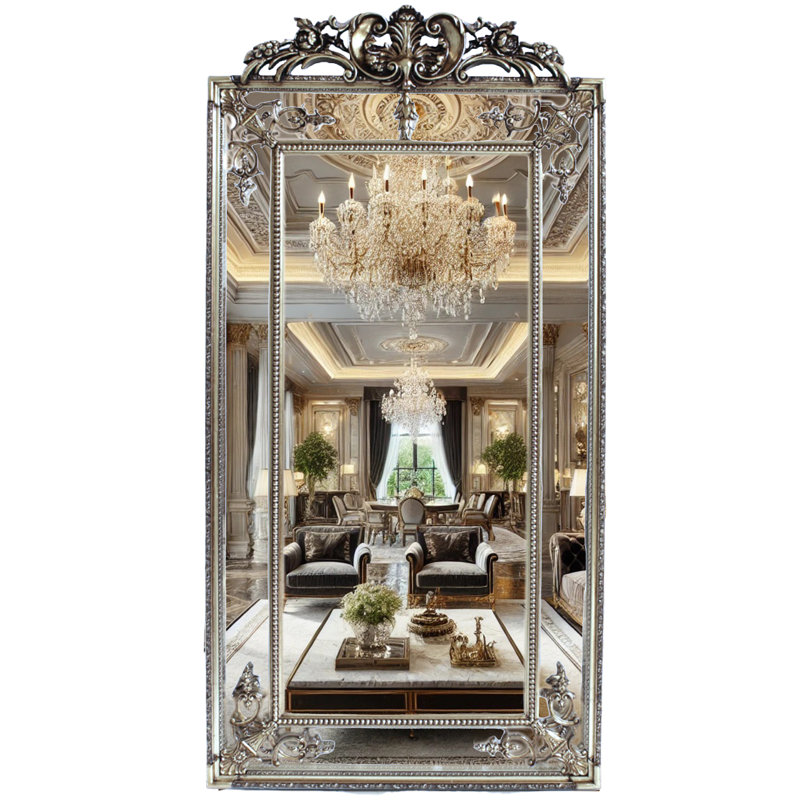 Rectangle Solid Wood Mirror, 72" x 36.2", Silver