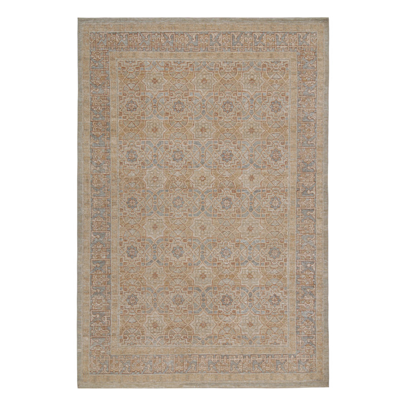 Hand Knotted Area Rug in Beige/Brow/Blue
