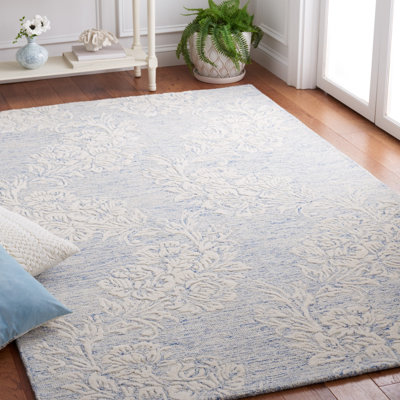 Batholomew Hand Tufted Wool/Cotton with Cotton Backing Floral Rug in Ivory/Blue