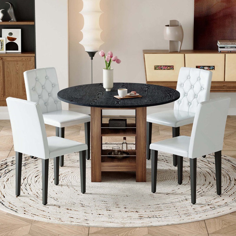 Table de salle à manger 5 pièces 42 po, Ensemble de cinq pièces : table, quatre chaises, White