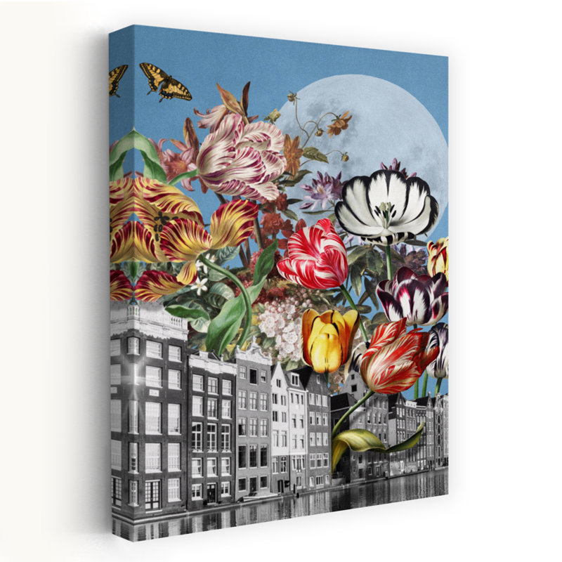 Art contemporain, tulipe papillon moderne, coloré, nature, printemps, H 60 po x l 40 po
